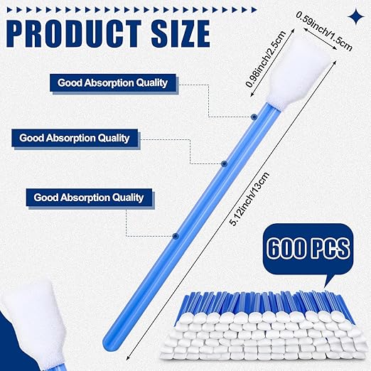 Dunzy 600 Pcs Foam Cleaning Swab Stick 5.12" Blue Square Rectangle Sponge Tip Swabs for Solvent Format Inkjet Printer Optical Equipment