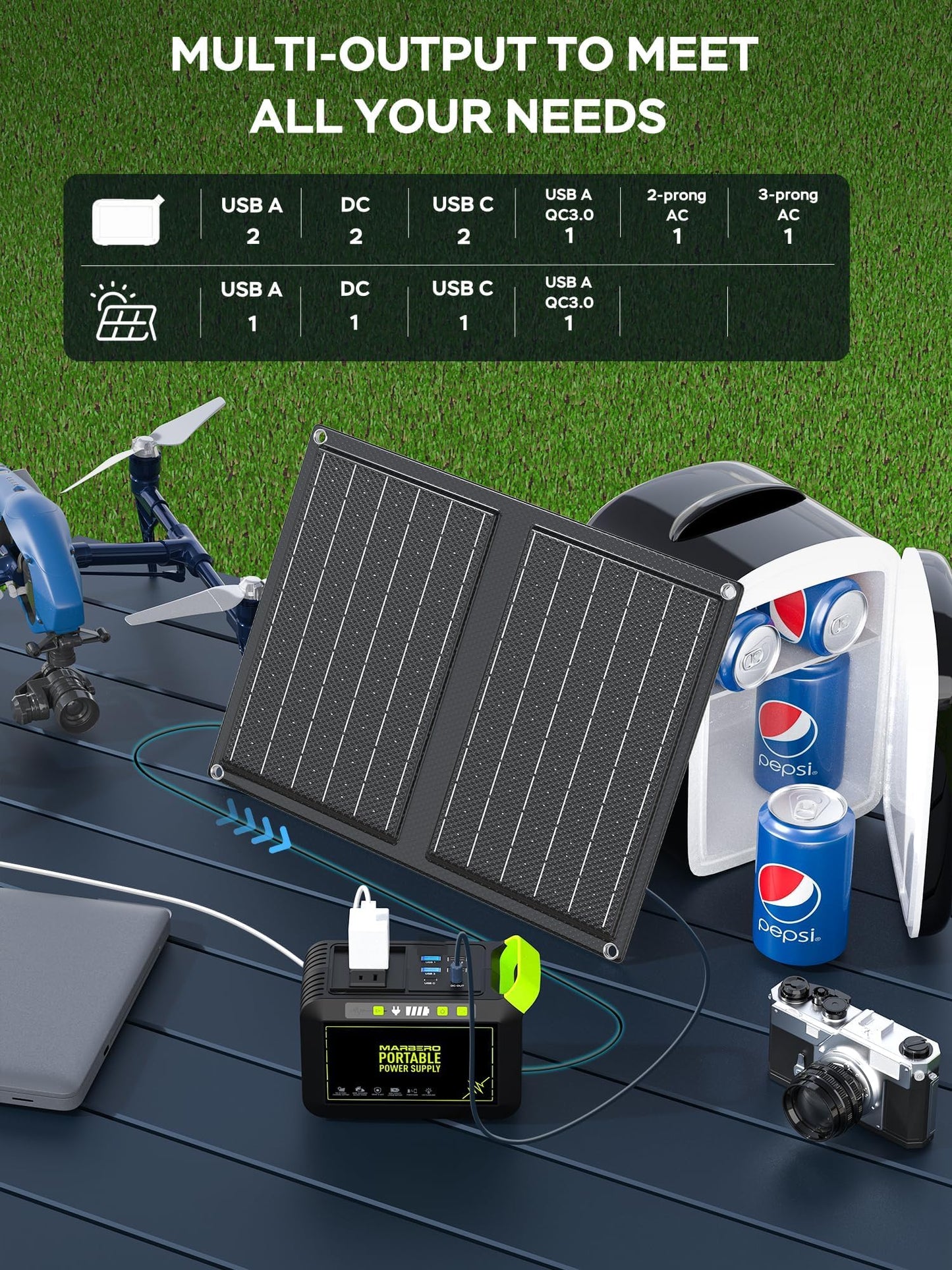 Marbero 88.8Wh Solar Generator With 21W Solar Panel Included Portable Power Station 80W 110V 120W Max For Camping Outdoor Hiking
