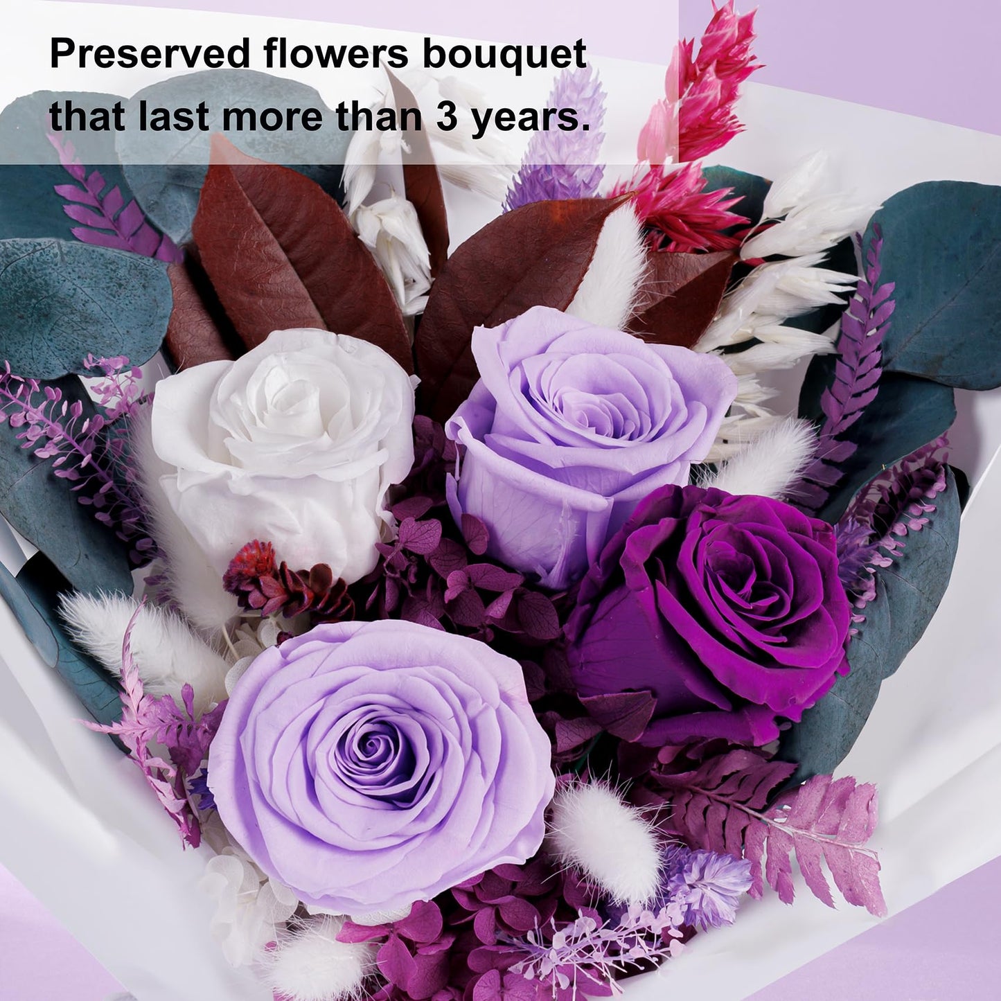 Flowers Gifts for Mom, Flower for Delivery, Preserved Roses Bouquets, Purple Roses, Birthday Gifts for Women, Mothers Day Flowers for Wife