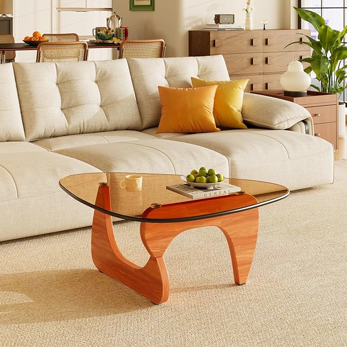 LUCKIIA Coffee Tables Glass Small Farmhouse Coffee Table Mid-Century Modern Wood Center Table for Living Room, Walnut Brown, 36 Inch