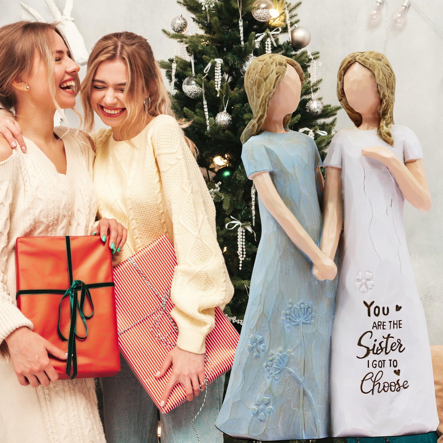 BORLESTA Friend Gifts for Women - Friendship Gifts, Gifts for Friends - You're The Sister I Got to Choose - Sister, Friend Birthday Gifts, Sister Gifts from Sister - Hand-Painted Figure（Blue）