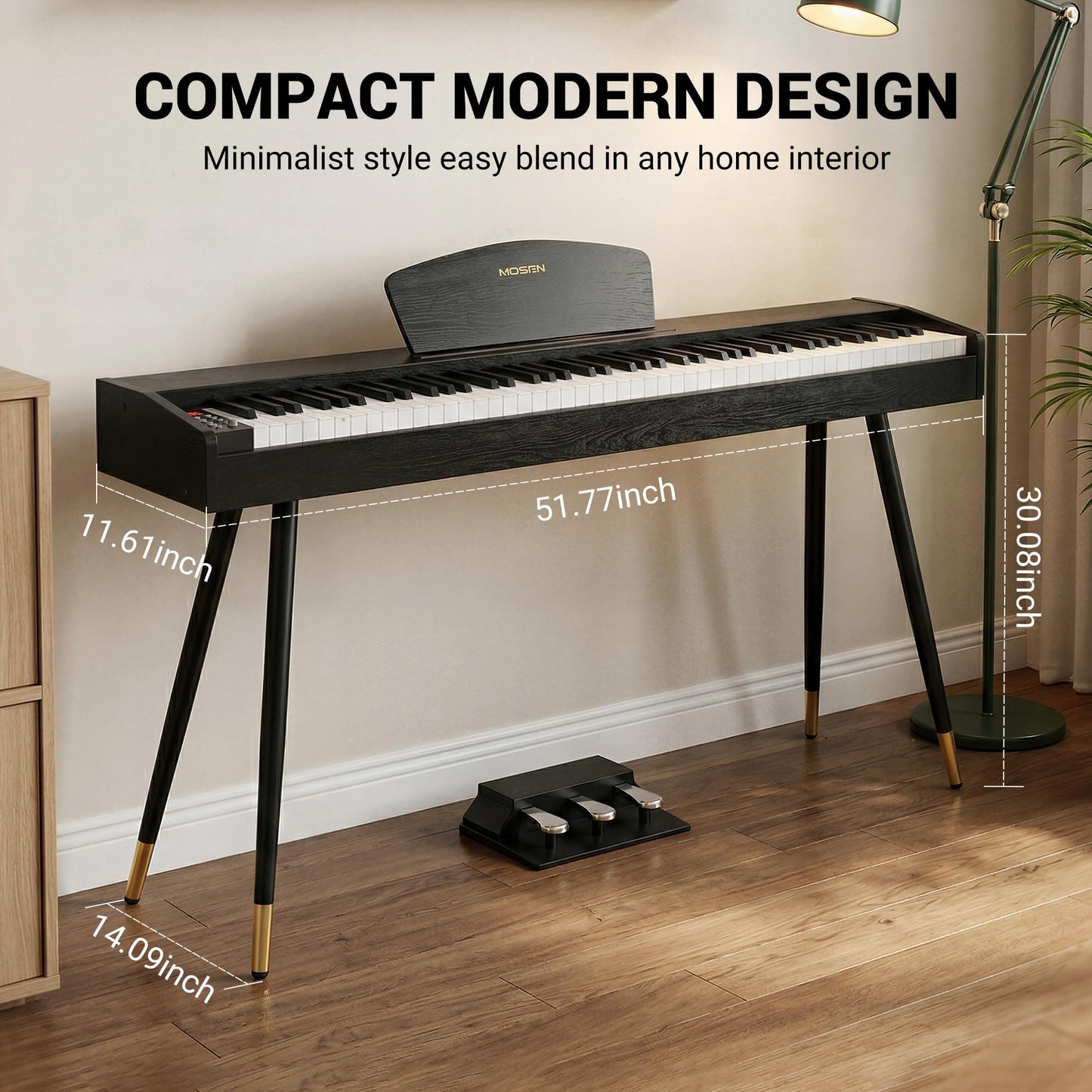 MOSEN Digital Piano 88 Key Weighted Keyboard, Full Size Keyboard Piano, Hammer Action,128 Voices, Recording, 3-Pedal, Music Stand, USB-MIDI MP3 Connecting, Electronic Piano for Beginner, MDP-88, Black
