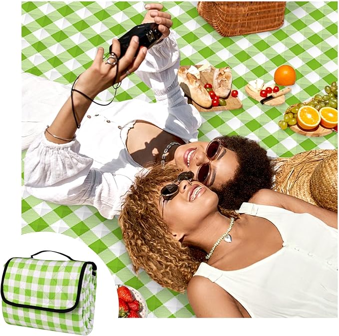 CUNCUI Picnic Camping Blankets, 3 Layers Thick Soft Gingham Blanket, Large 59X79IN Foldable Waterproof Rug, Portable Outdo...