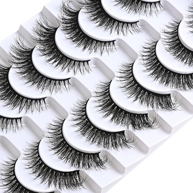 FARRED Natural Lashes Short False Eyelashes Wispy Mink Eye Lash Fluffy Wispies Eyelash Natural Look 10 Pairs Fake Lashes Pack Volume Lash Strips Pestañas