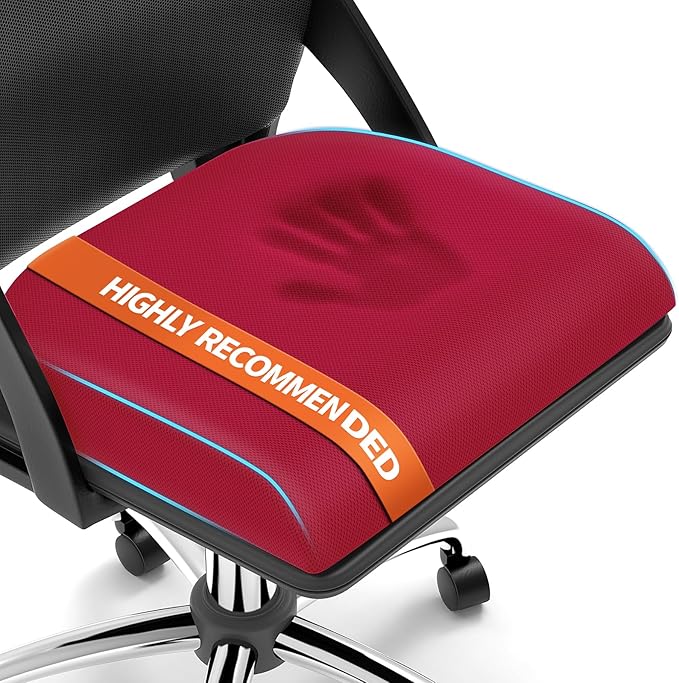 TranquilRelax Large Seat Cushion, Memory Foam Cushion for Long Sitting Hours on Office Chair, Home & Car, Non-Slip Chair Pad for Relieving Back & Sciatica & Hip & Coccyx Pain (Red)