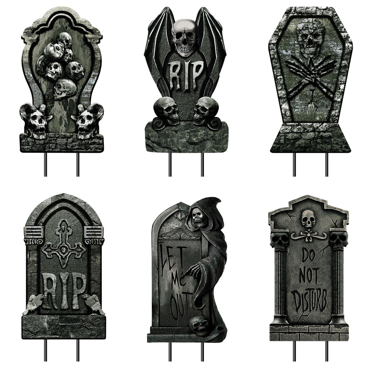 DECEED 6 PCS 16.9" x9.8" Halloween Yard Signs Graveyard Tombstones Halloween Outdoor Decorations, Gravestones Yard Signs with Stakes Scary Lawn Decor Party Supplies