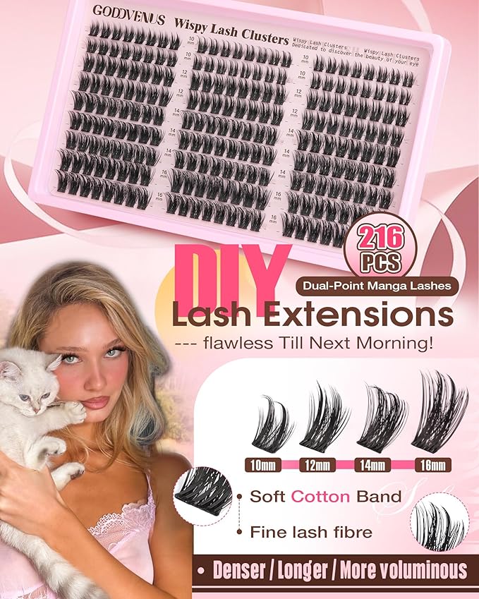 Wispy Manga Lash Clusters Natural Eyelash Clusters Fairy Cluster Eyelash Extensions Anime Individual Lashes C Curl Lash Extension Waterproof DIY Eye Lashes Cluster