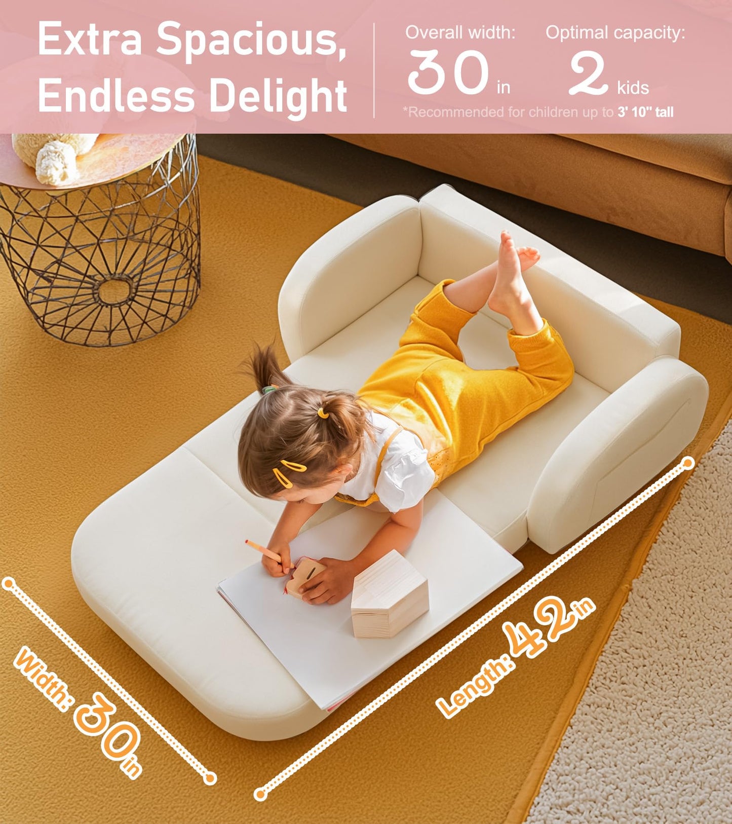 little dove 2-in-1 Convertible Kids Couch, Extra Wide Comfy Toddler Chair, Flip Out Toddler Couch, Kid Chairs with High Density Foam, Sofa Bed for Boys & Girls 3+, Beige