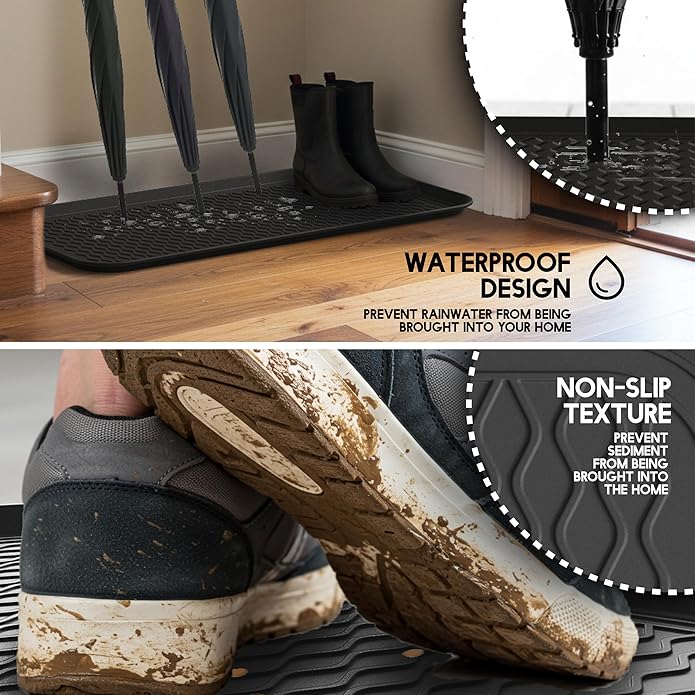 Boot Trays for Entryway, Multifunctional Shoe Mat with Cleaning Brush, Boot Tray for Shoes Plants Pots Pet Bowls