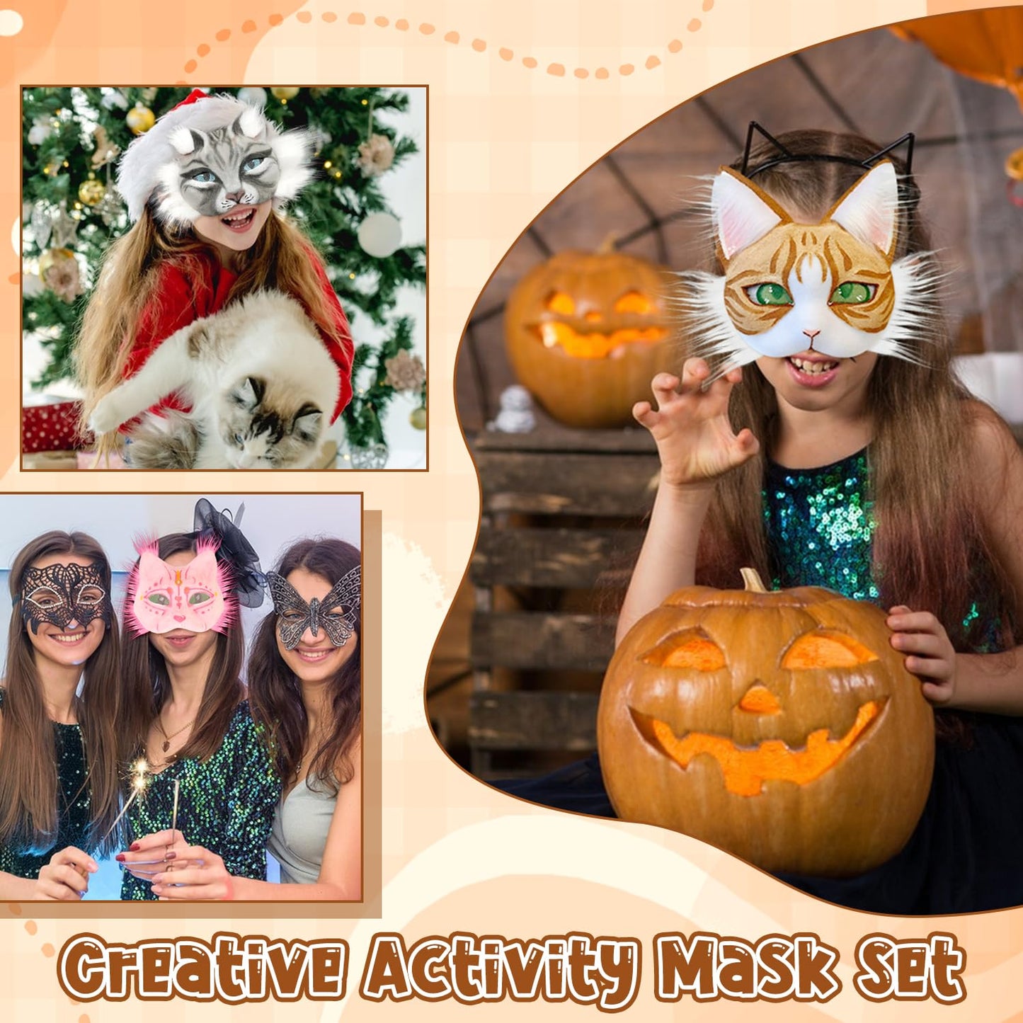DIY Therian Mask Kit Blank Furry Cat Mask with Soft Felt Fabric Sheet Therian Gear Stuff for Masquerade Halloween Cosplay Party