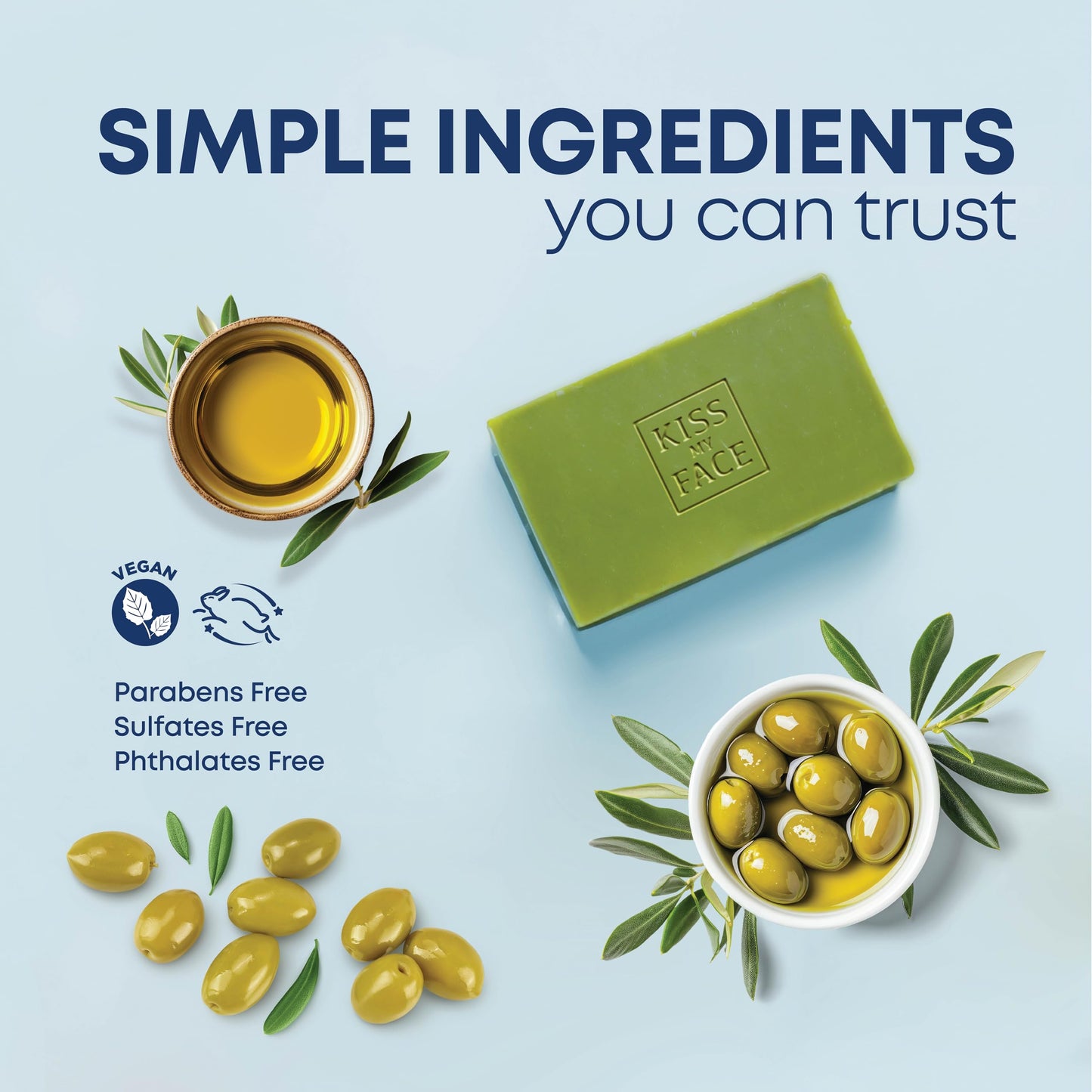 Kiss My Face Pure Olive Oil Bar Soap, Fragrance Free, Pure & Natural, 4 Oz (Pack of 6)