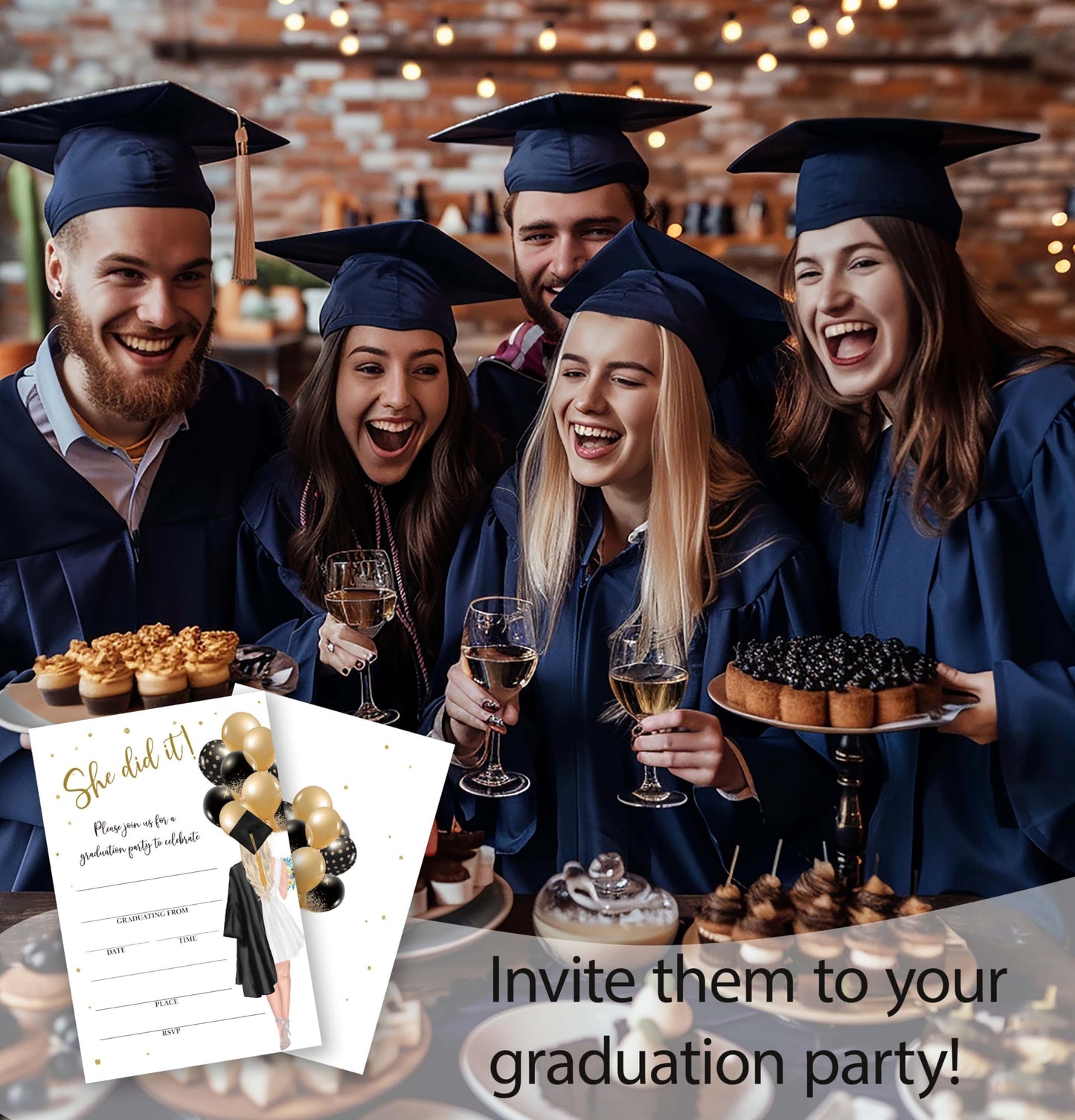 TIRYWT Graduation Party Invitations, She Did It Graduation Invite Cards, 2025 Graduation Announcements Party Invite Card, Grad Celebration Party Supplies, 25 Invites With Envelopes (4"X6") -D01