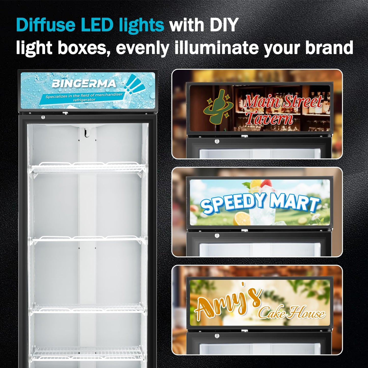 BINGERMA Commercial Beverage Refrigerator 15 Cu.ft. with Glass Door Display Merchandiser Fridge ETL Drink Cooler for Bars, Restaurants, Convenience Stores, Supermarkets and Offices