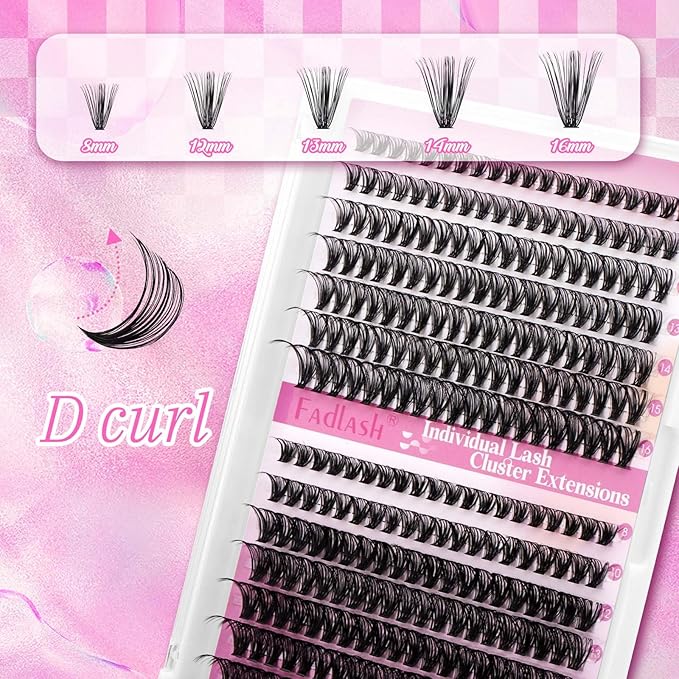 FADLASH Cluster Lashes Fluffy 8-16mm Lash Clusters Volume Lash Extension 280Pcs DIY Lash Clusters D Curl Individual Lashes (30D+40D-0.07-D,8-16mm)