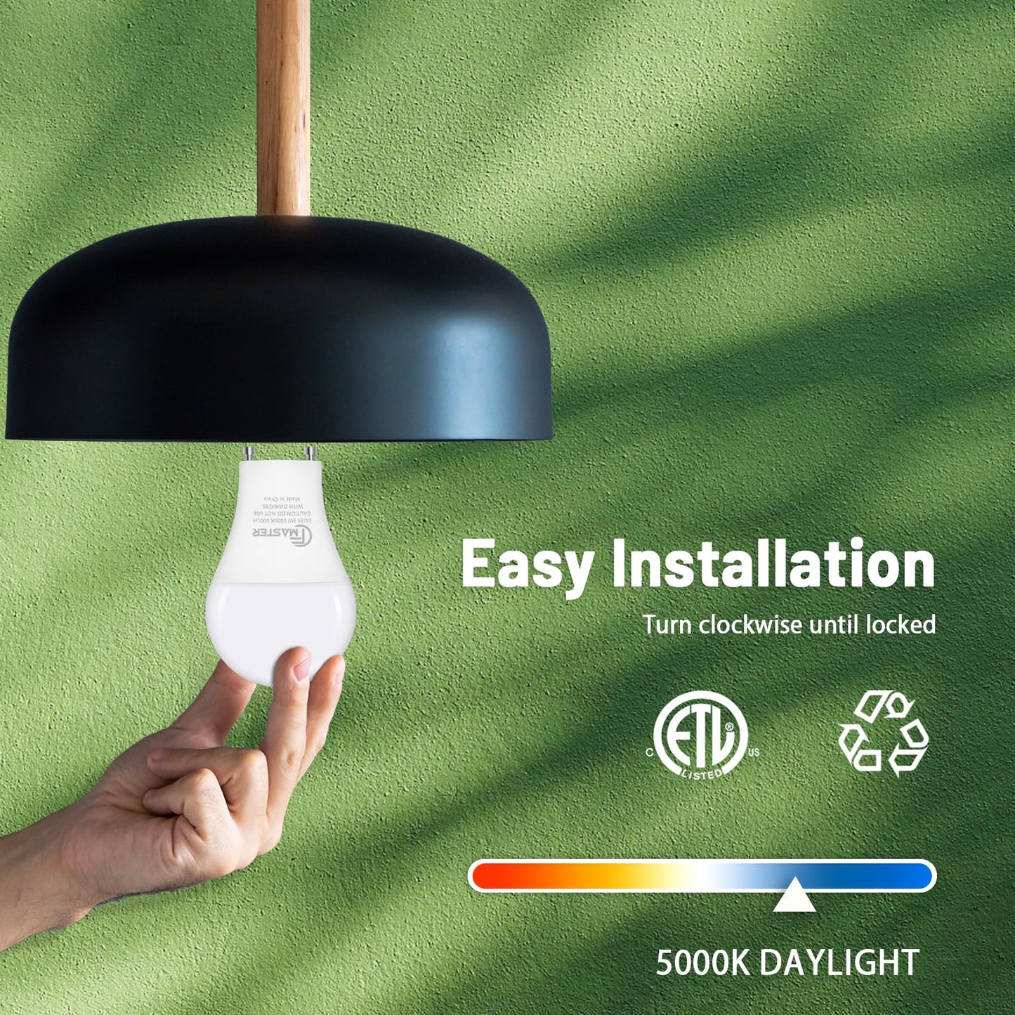 CFMASTER GU24 LED Light Bulb, 5000K Daylight, 9W(100W Equivalent), 800 Lumens, A19 Shape GU 24 LED Bulbs, Twist and Lock GU24 Pin Base with Two Prongs, Non-Dimmable, UL ETL Certificated(12-Pack)