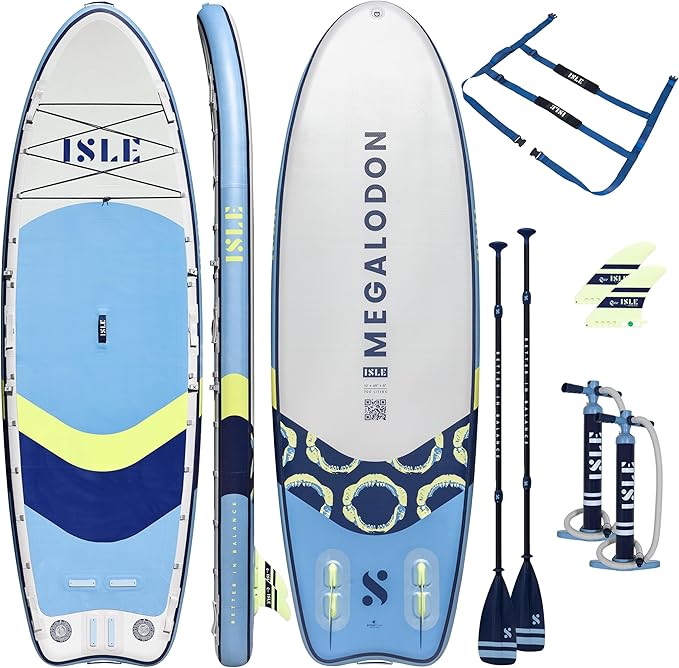 ISLE Megalodon Inflatable Stand Up Paddle Board & iSUP Bundle Accessory Pack - Up to 1,050 lbs Capacity — Durable, Lightwe...
