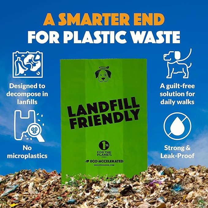 Doggy Do Good Landfill-Friendly Poop Bags | Dog Waste Bags Made with 50% Recycled Plastic + 15% Biobased Material | Unscented, Thick, Leak-Proof, Easy Open | Standard Size | 180 Count