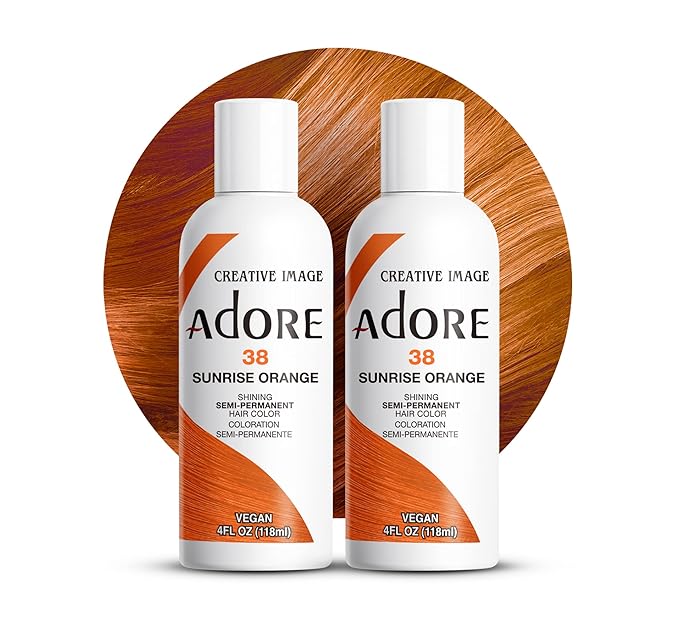 Adore Semi Permanent Hair Color (038 Sunrise Orange) | Vegan & Cruelty-Free Orange Hair Dye | No Ammonia, No Peroxide, No Alcohol | 4 Fl Oz Each (Pack of 2)