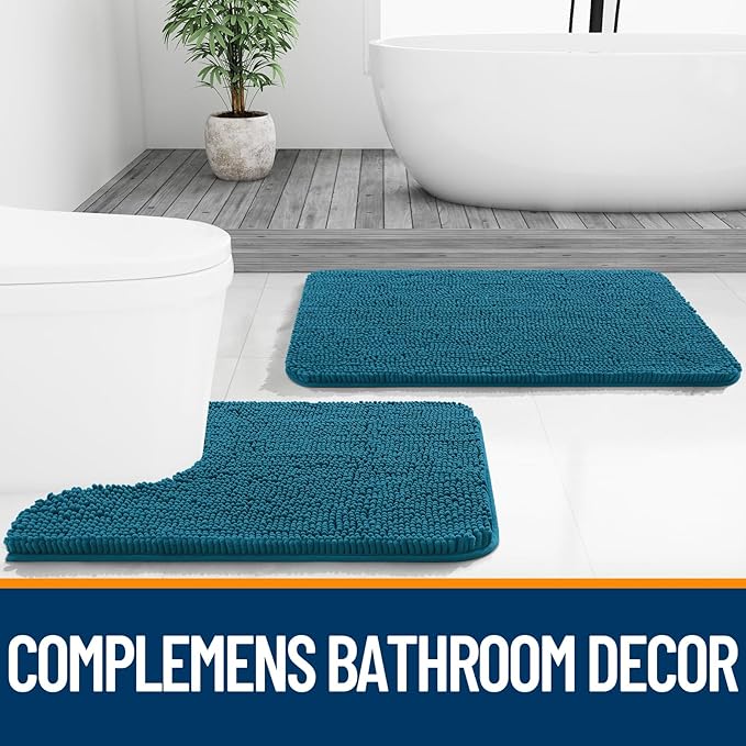 OLANLY Bathroom Rugs 47x24, Extra Soft Absorbent Chenille Bath Rugs, Rubber Backing Quick Dry, Machine Washable Bath Mats for Bathroom Floor, Tub and Shower, Home Decor Accessories, Peacock Blue