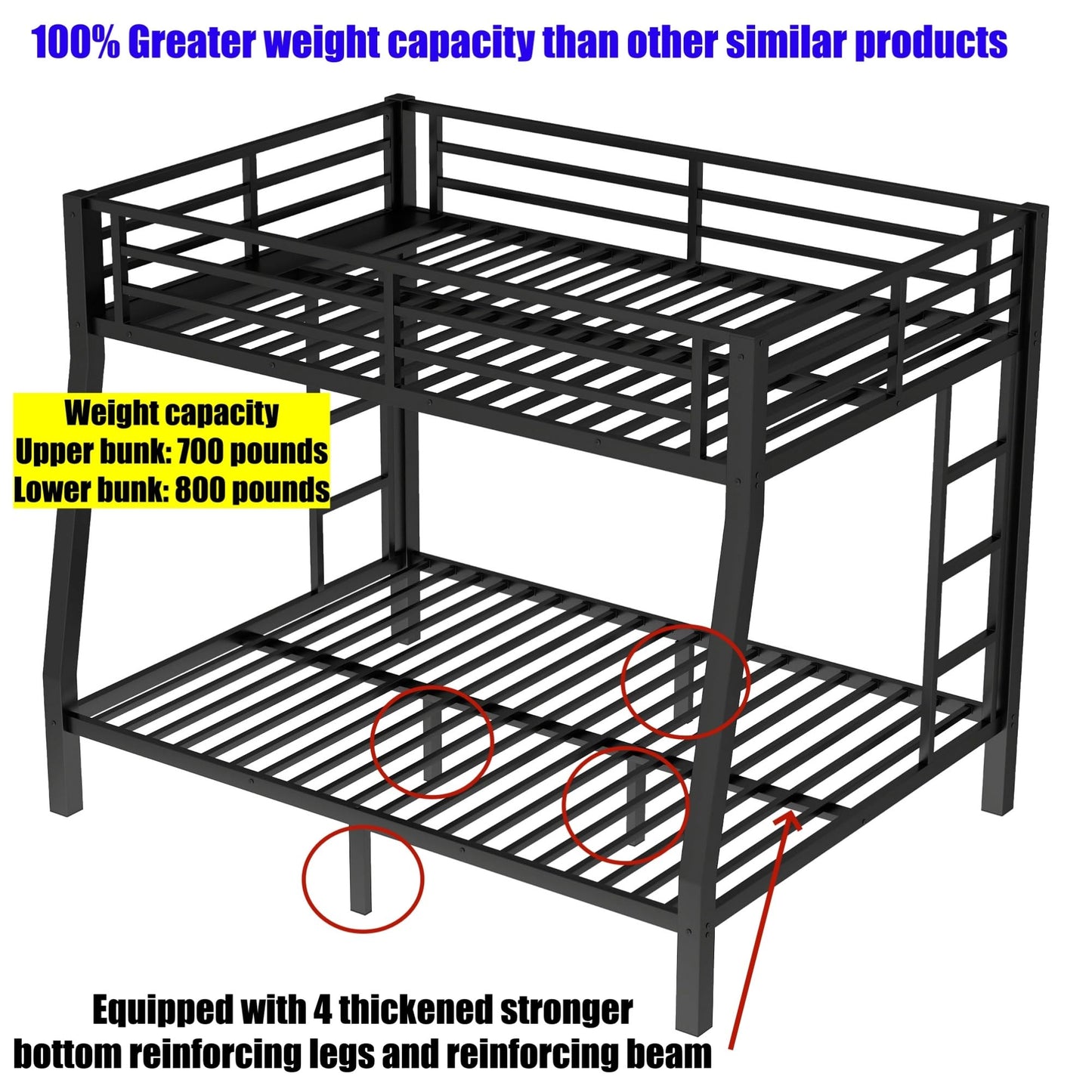 AOOMEEC Higher Quality & Stronger Twin XL Over Queen Bunk Bed, Thickened Heavy Duty More Stable Safer Black Metal Steel Bunkbed Bunk Queen Bed (Easier to Assemble) (Twin XL Over Queen)