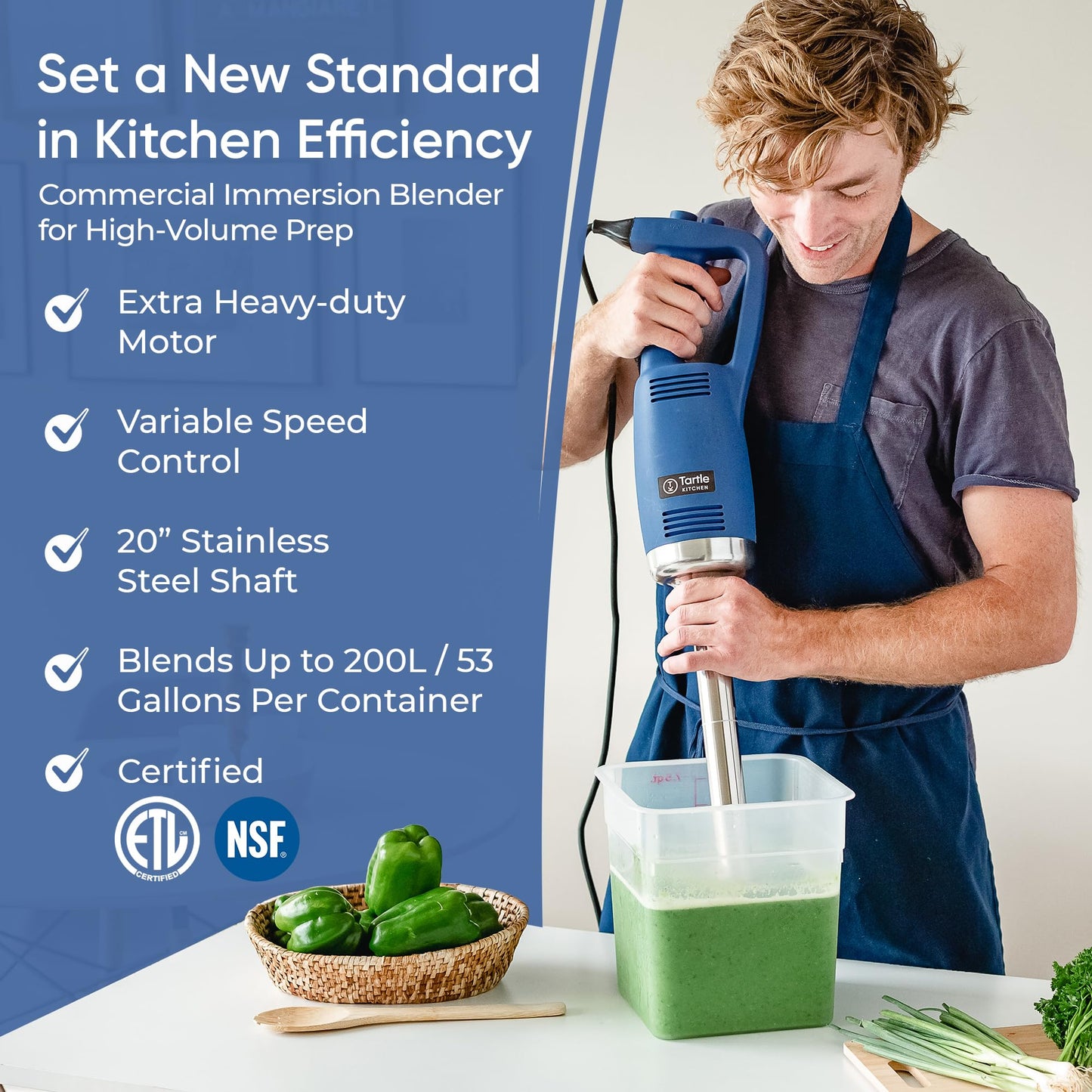 TK Commercial Immersion Blender, 750 Watt/1 HP Variable Speed Motor, 20,000 RPM X-Heavy Duty with Performance Assurance - 20"