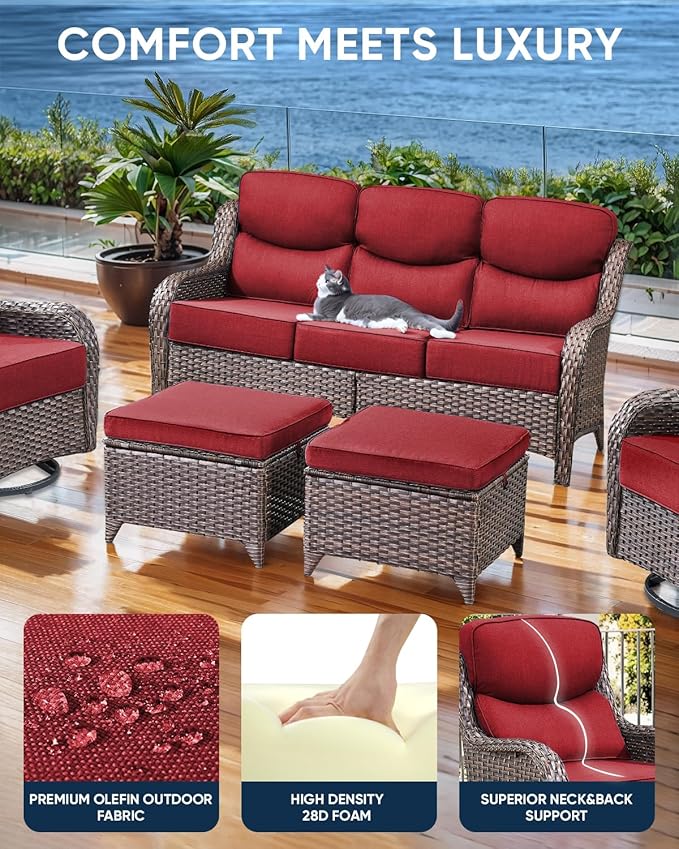 ACTREST Luxury 22x24/22x25 6-Inch Smile Outdoor Cushions for Patio 5 Piece Set - Set of 5 Zippered Outside Pillows for Wicker Metal Dining Rocking Swivel Chairs Loveseat Couch Sectional Sofa - Red