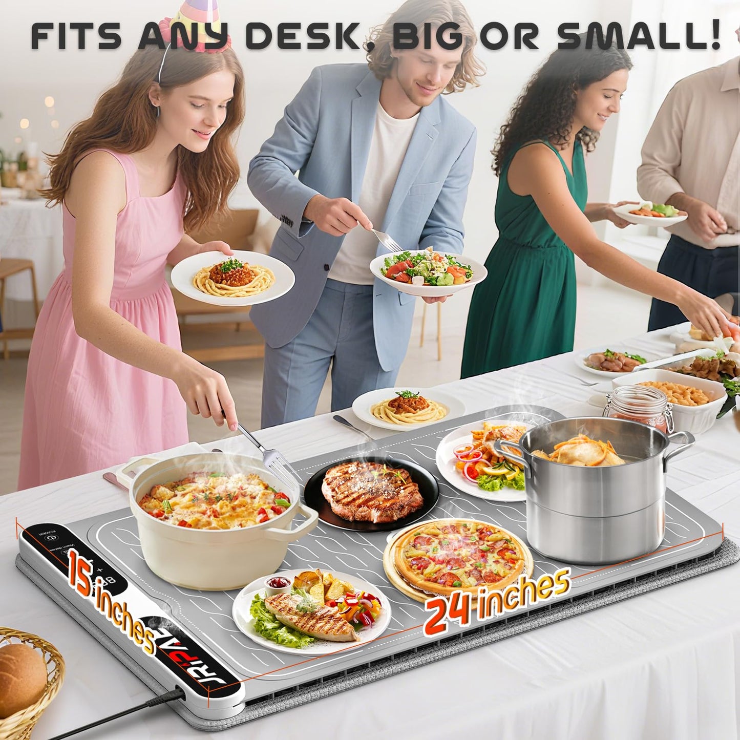 Jripae Warming Mat for Food, Fast Heating Silicone Electric Warming Tray with Heat Resistant Pad Protects Table,7 Level Temp, 8H Timer, Portable & Rollable Food Warmers for Parties Buffet, Daily Use