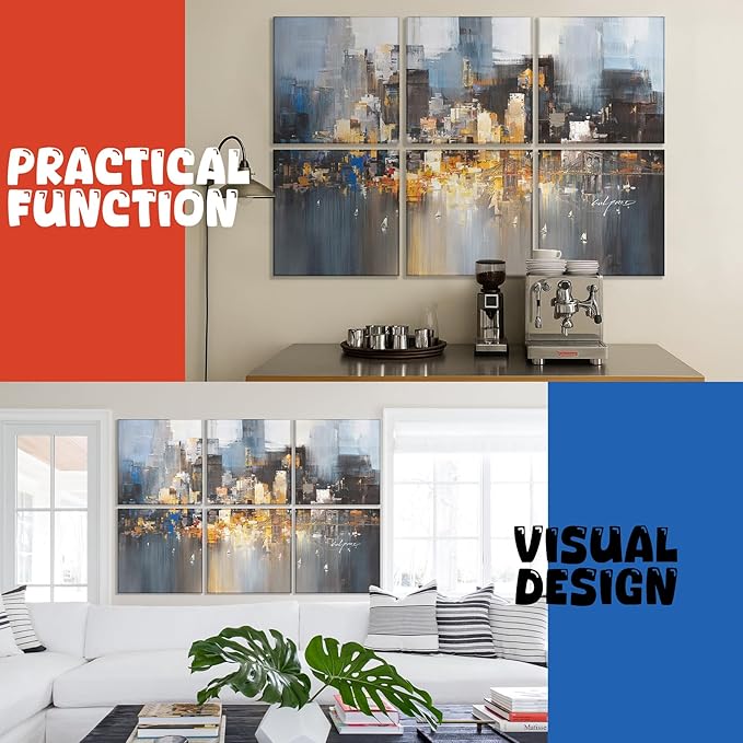 EVENRISING Art Acoustic Panels, 72"x48"x0.4" Sound Absorbing Panels,Better Sound Panels than Soundproof Foam,Self adhesive Soundproof Wall Panels for Recording Studio, Abstract city