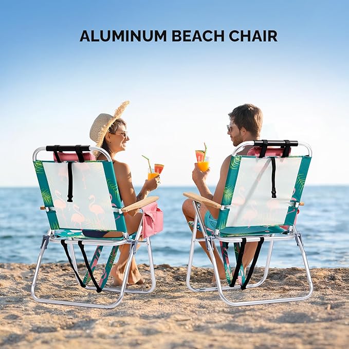 VINGLI Aluminum 17" Backpack Beach Chair – Tall Beach Chairs for Adults, Portable with Adjustable Straps, 3-Position Reclining, Cup Holder, High Lightweight Beach Chairs for Beach