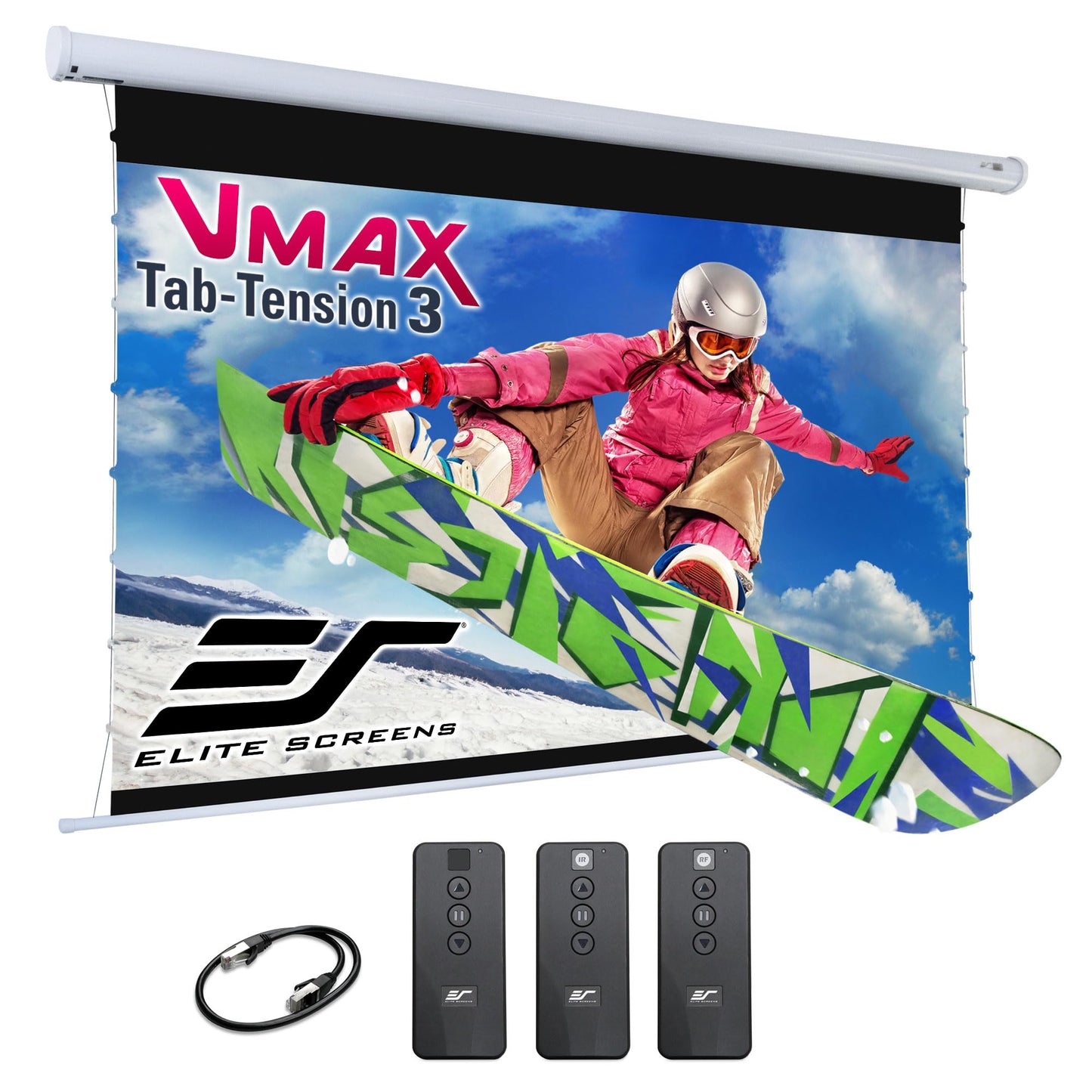 Elite Screens VMAX Tab Tension 3 Series, 135-INCH Electric Motorized Projector Screen Movie Home Theater Gaming, VMAXT135XWH3