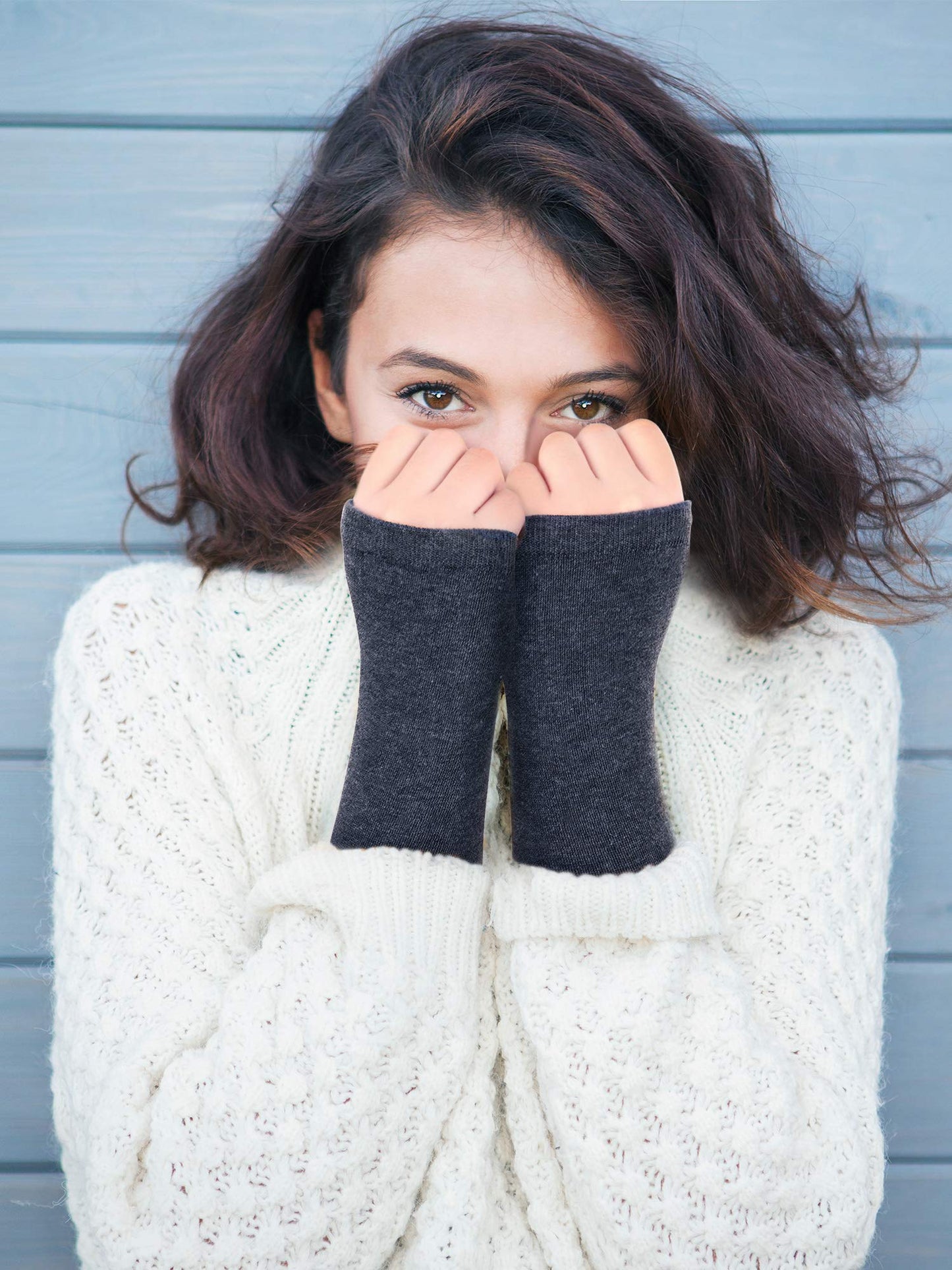 SATINIOR 4 Pairs Cashmere Feel Wrist Fingerless Gloves with Thumb Hole Unisex Cashmere Warm Gloves