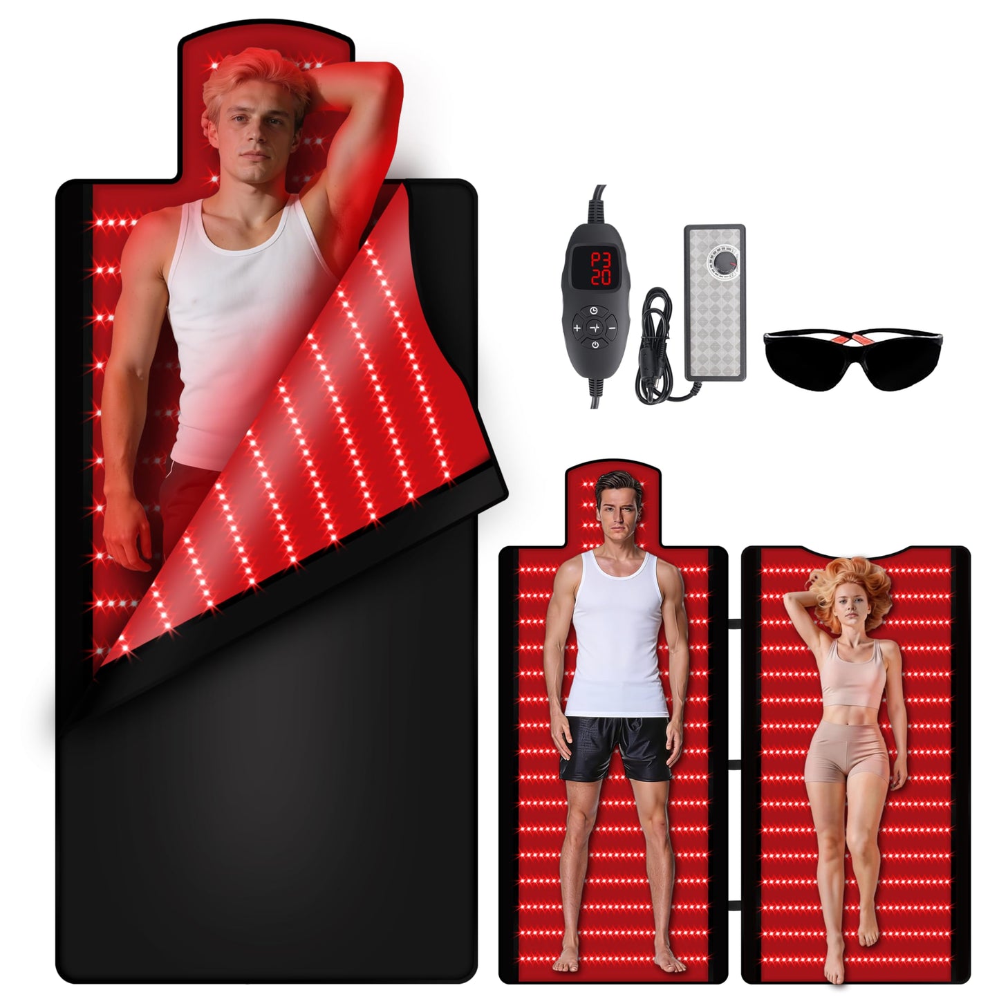 Red Light Therapy Mat for Full Body, 74.6"x33.3" Large Sleeping Bag Blanket, Infrared Light Pad, Soft Leather, Adjustable Timer, Ideal Home Gift for Men & Women Athletes, Seniors, Office Workers