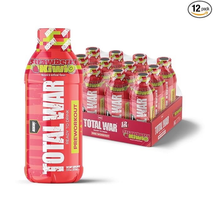 REDCON1 Total War Ready to Drink Preworkout, Strawberry Kiwi - 350mg of Fast Acting RTD Caffeine - Beta Alanine + Citrulli...