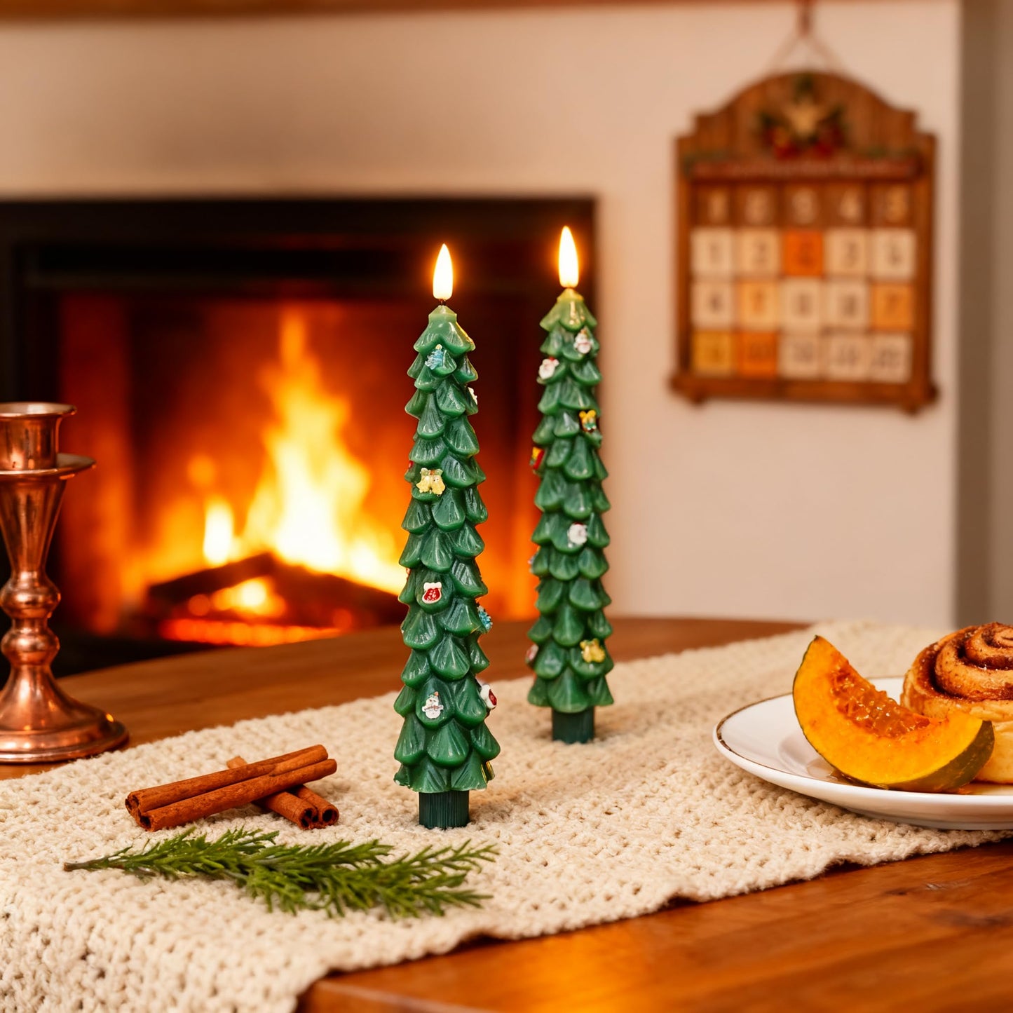 Daord 3 PCS Christmas Tree Taper Candles with Remote & Timer, Flameless Christmas Tree Wax Battery Operated Green Tree LED Candle for Christmas Home Decor(3pcs,9.5inch)