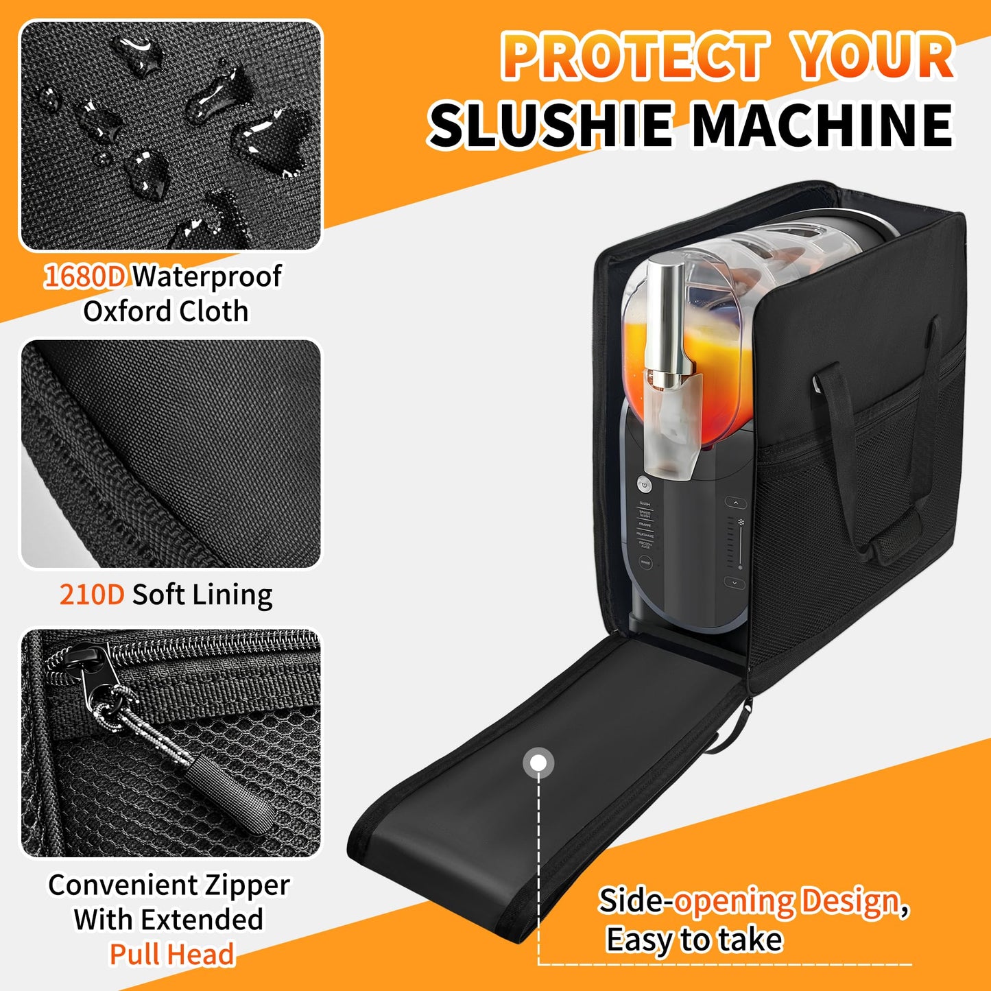 Carrying Bag Fit for Ninja Slushie Machine FS301 & FS300, Side-Opening Design for Easy Access, Ninja Slushie Cover with Large Accessory Pocket, Frozen Drink Maker Bag for Outdoor Travel and Storage