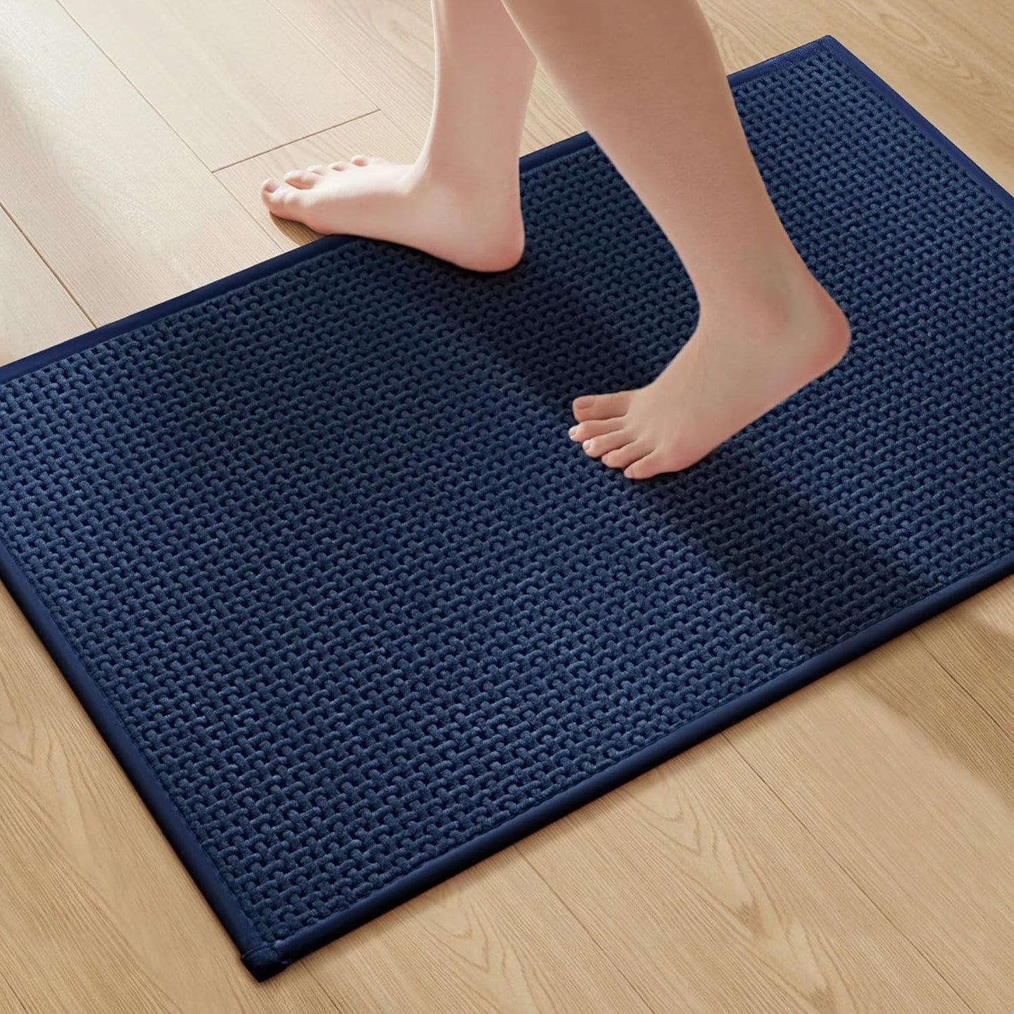 GRANNY SAYS Blue Bathroom Rugs Non Slip Washable, Absorbent Bath Mats 32" x 20", Thin Chenille Bathroom Rug, Quick Dry Bath Mat, Soft Rug for Tub and Shower