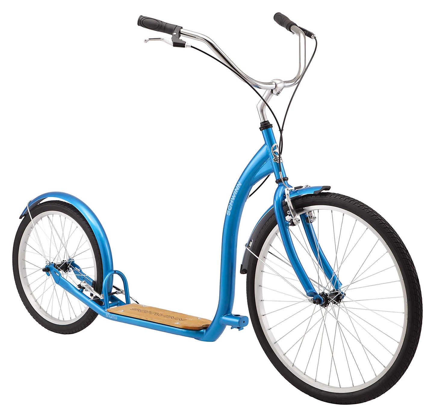 Schwinn Shuffle Adult Scooter, 26-Inch Front Wheel, 20-Inch Rear Wheel, Alloy Linear Pull Brakes, Steel Frame, Blue