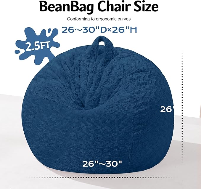 2FT Bean Bag Chair,Giant Bean Bag Chairs for Adults,Big Bean Bags with Memory Foam Filled, Large Beanbag Chairs with Chevron Plush Cover-Blue