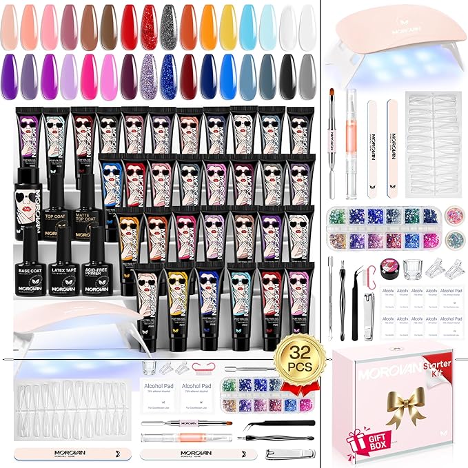Morovan Poly Gel Nail Kit for Pretty Gift: Extension Gel Nail Kit With Nail Lamp Slip Solution Complete Professional Manic...