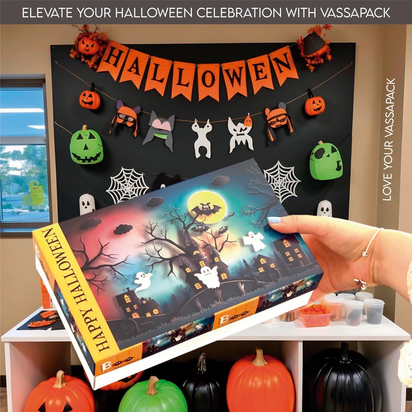 VASSAPACK 8 Pcs Halloween Treat Boxes 9.84x5.90x2.95 inches, Trick or Treat Favor Boxes, Halloween Party Supplies, Candy Containers, Halloween Surprise Gift Boxes