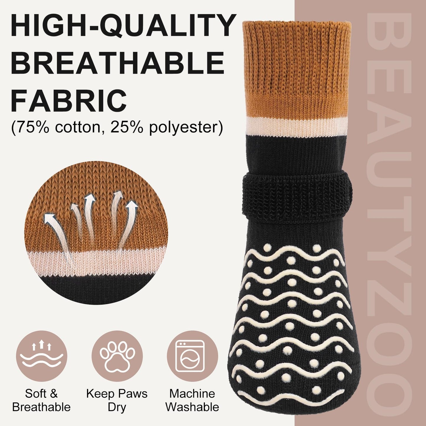 BEAUTYZOO Dog Socks to Prevent Licking Paws -Dog Boots & Paw Protectors with Grippers on Hardwood Floors, Dog Shoes for Hot/Cold Pavement Small Medium Large Senior Dogs Booties