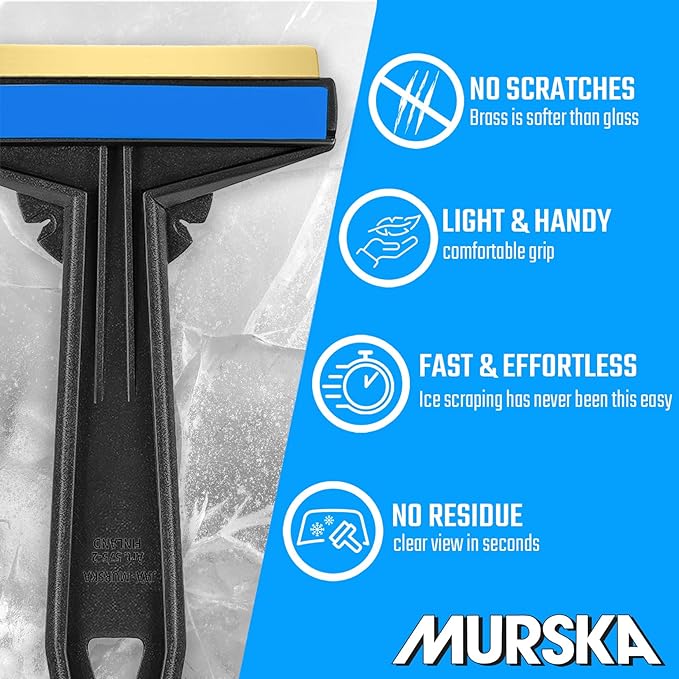 Car Ice Scraper Brass Blade - Fast, Effortless, efficient & Easy - Brass Ice Scrapers for Car Windshield Ice Scraper - Brass Ice Scraper for Car - Original Murska from Europe - for Winter A054