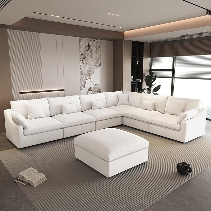 WJShome Cloud Couch for LivingRoom,190" U Shaped Modular Sectional Sofa with Ottoman,Down Filled 9 Seater Convertible Sleeper Sofa Bed Oversized Furniture Sets,White