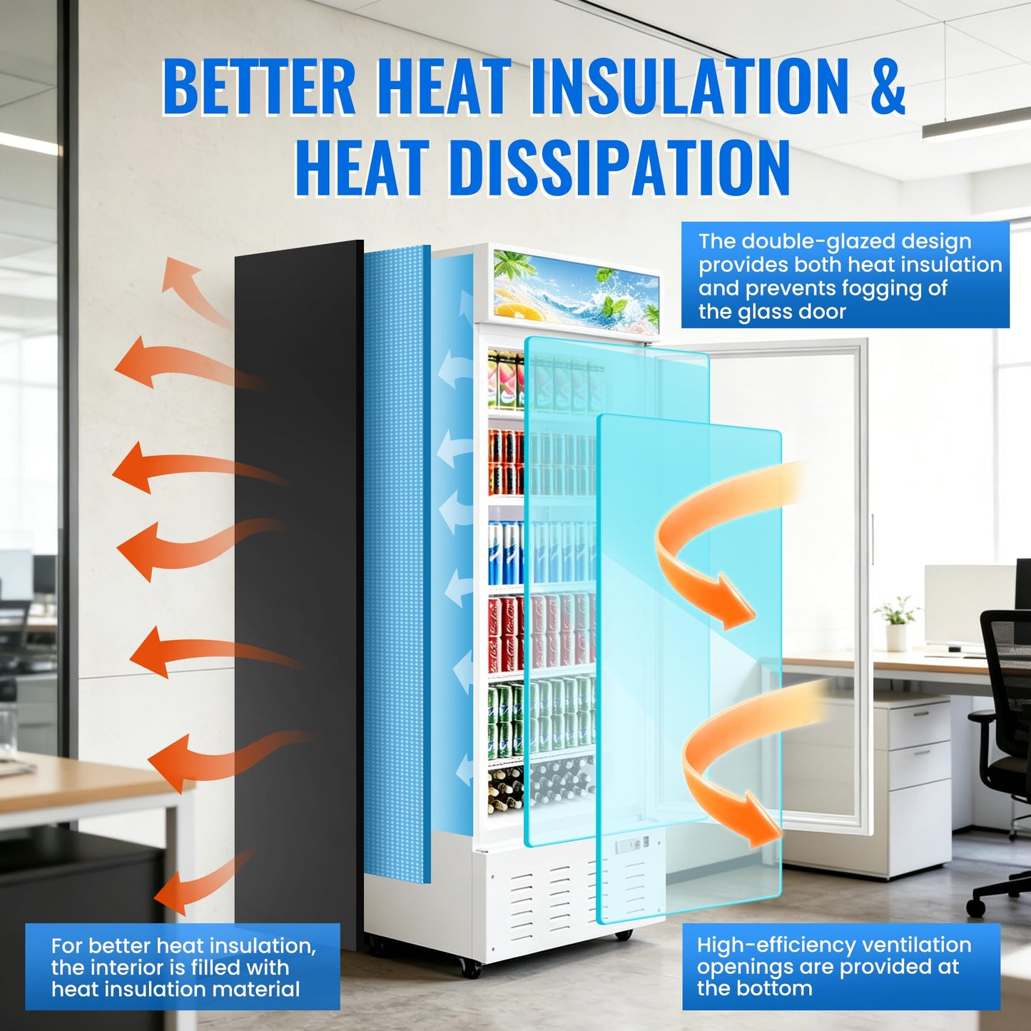 Frostvale 15 Cu.Ft Commercial Display Refrigerator, White Single Glass Door Beverage Cooler with Lighted Header, ETL Upright Merchandiser Fridge for Drinks, Soda, Beer, Cafe, Store, Bar