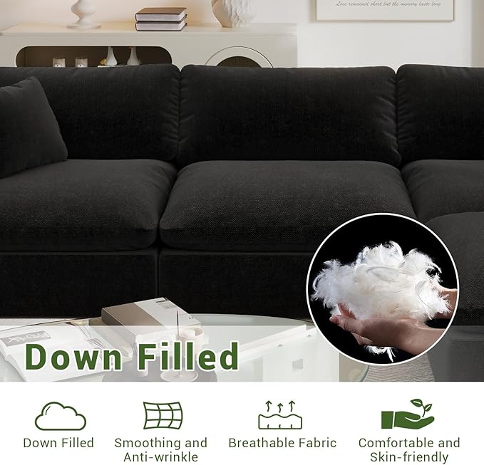 Intuition Decor Modular Sectional Sofa,Extra Comfty Deep-Seat-Filled Couch,Black 6 Seat U Shape Sofas with Movable Ottoman,Modern Couches for Living Room, Apartment, Office,Small Space