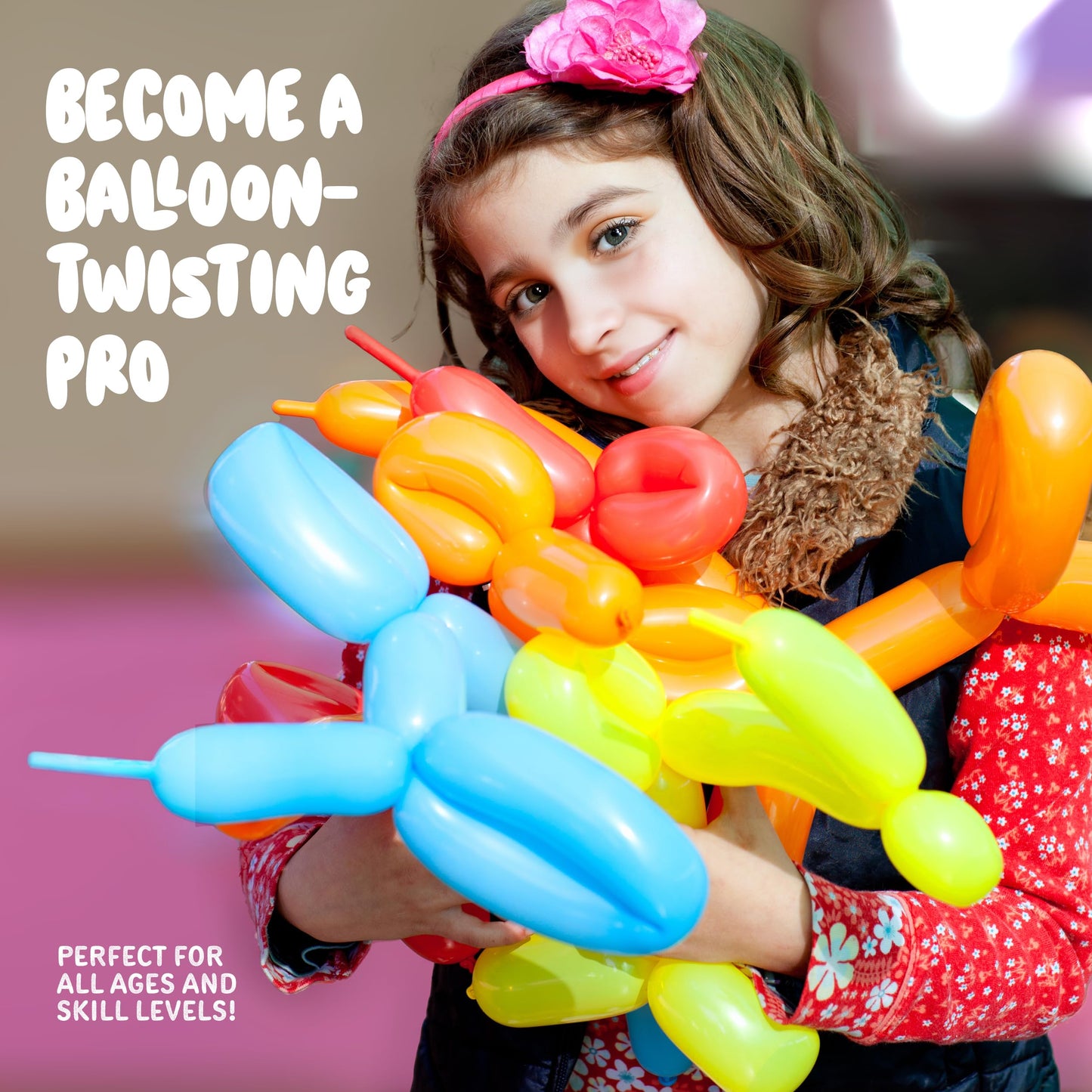 Balloon Animal Twisting Kit with Pump for Kids - Boy & Girl Gift - Birthday Gifts for Girls and Boys - Arts and Crafts for Kid Ages 8-12 - 6 7 8 9 10 11 12 Year Old - Animals Balloons
