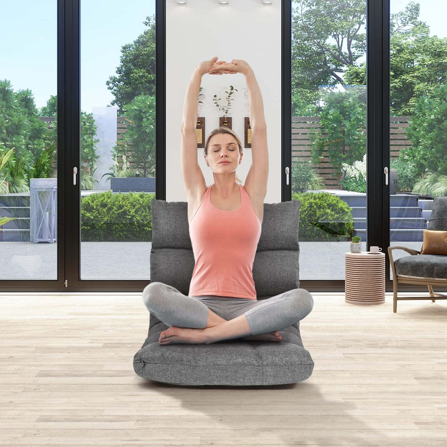 COSTWAY Floor Chair, Folding Gaming Chair with Back Support, 14 Adjustable Positions, Alloy Steel Frame, Lazy Sofa Lounge for Playing Reading Meditating Room Recliner for Adults, Kids (Gray)