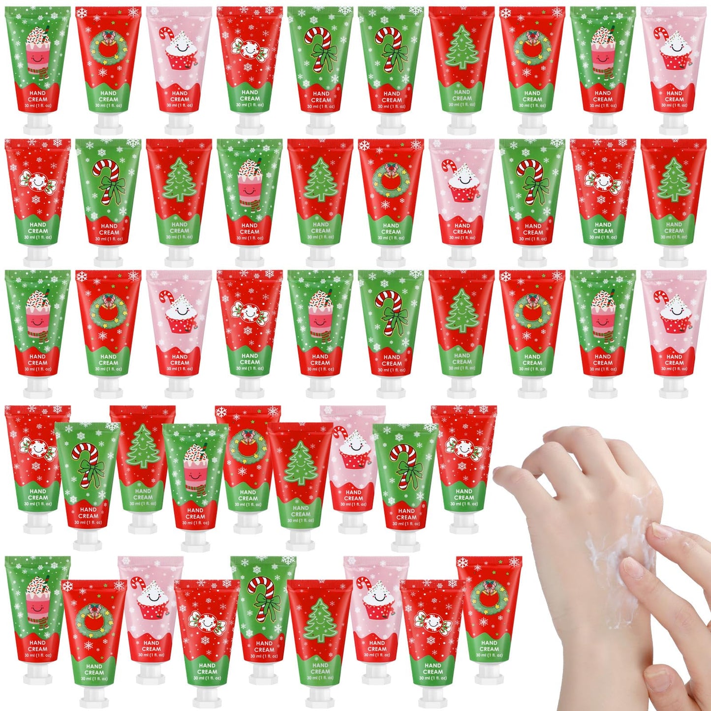 Loopeer 48 Pcs Christmas Hand Cream Gifts Bulk for Women Hand Lotion Travel Size Mini Cremas Para Manos for Dry Cracked Hands Mo