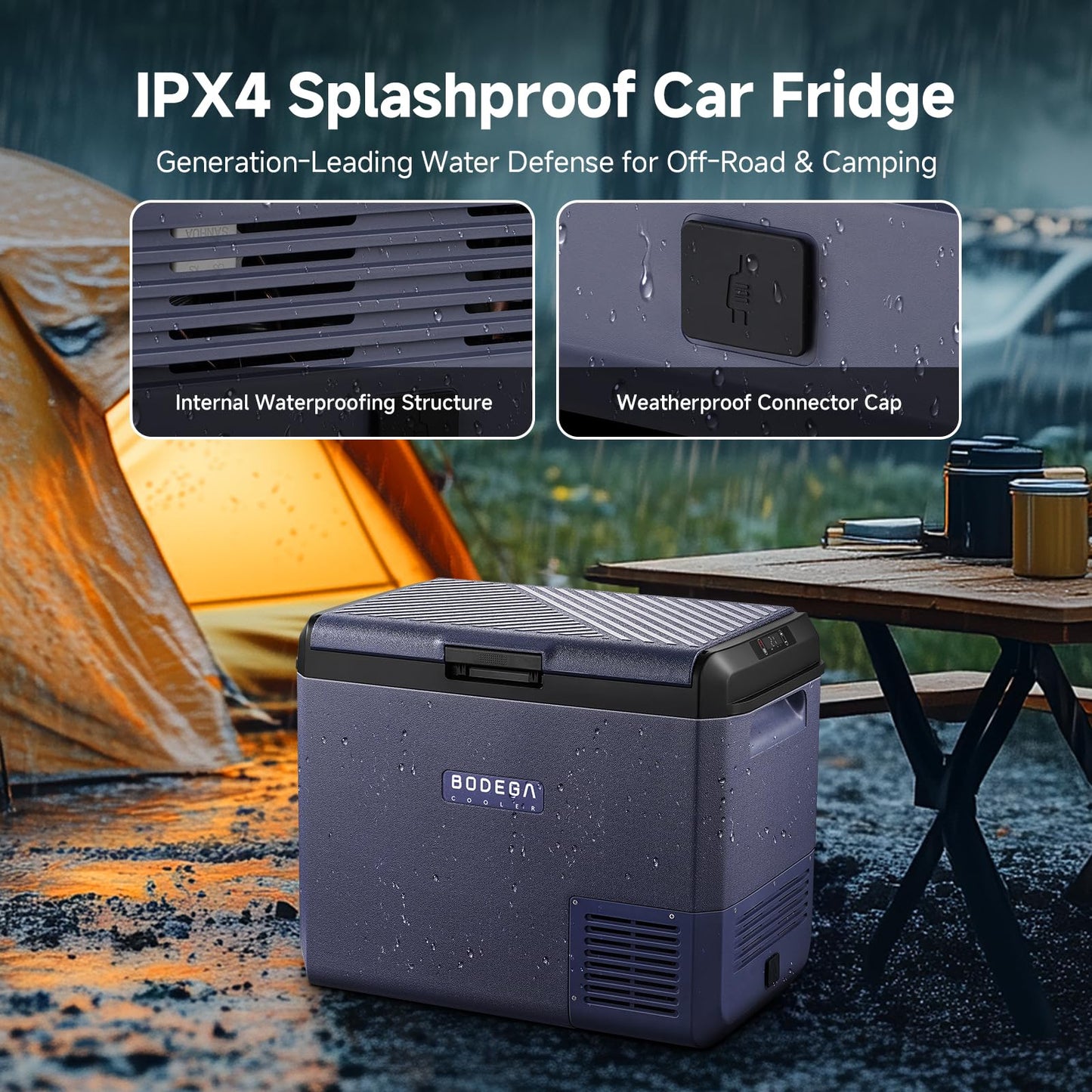 BODEGA 12v Car Refrigerator, 63QT(60L) IPX4 Waterproof Electric Cooler, APP Control Car Fridge with 12/24V DC 110-240V AC, -4℉~68℉, Portable Freezer for Truck Van RV Camping, Travel,Home