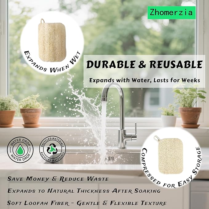 Natural Loofah Dish Sponge,Compostable, Kitchen Sponge,All-Purpose,Non-Toxic,Plant-Based,Eco-Friendly (Pack of 15)